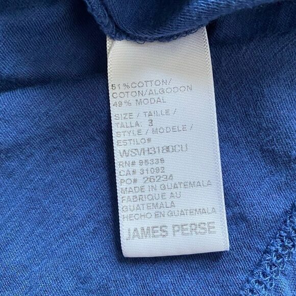 JAMES PERSE Standard Long Sleeve Crew Neck Top Tee Shirt Blue Large 3 - Picture 6 of 6
